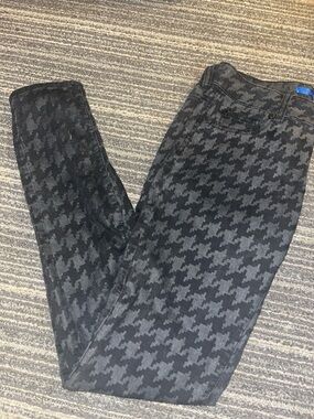 Skinny Houndstooth Print Pants - Black/Grey